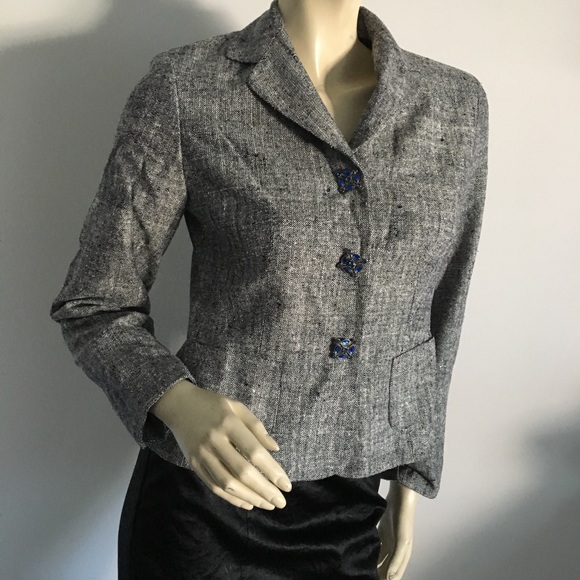 gray 3/4 sleeve blazer w/crystal snap buttons - Picture 3 of 8